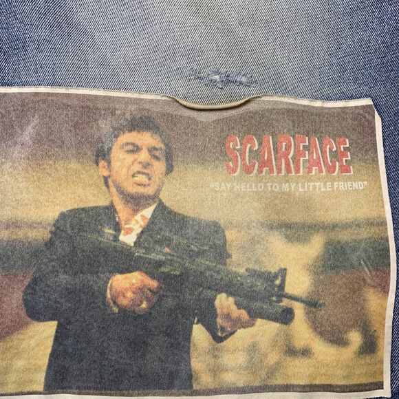 Mens Members Property Y2K Baggy Grunge Jean Shorts Hip Hop Scarface Patch Wide‎ - Picture 3 of 12